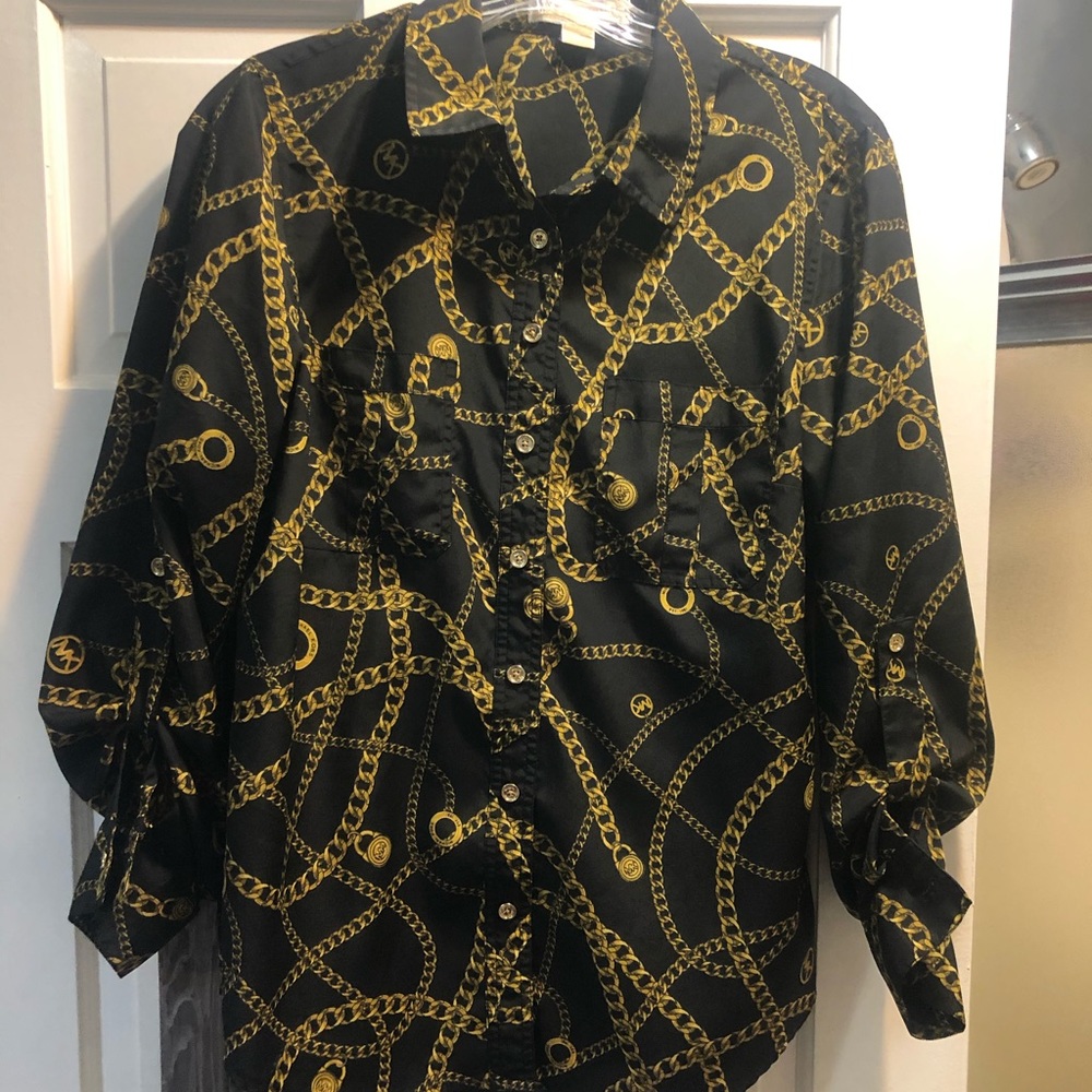 Michael Kors button down chain print top size 8